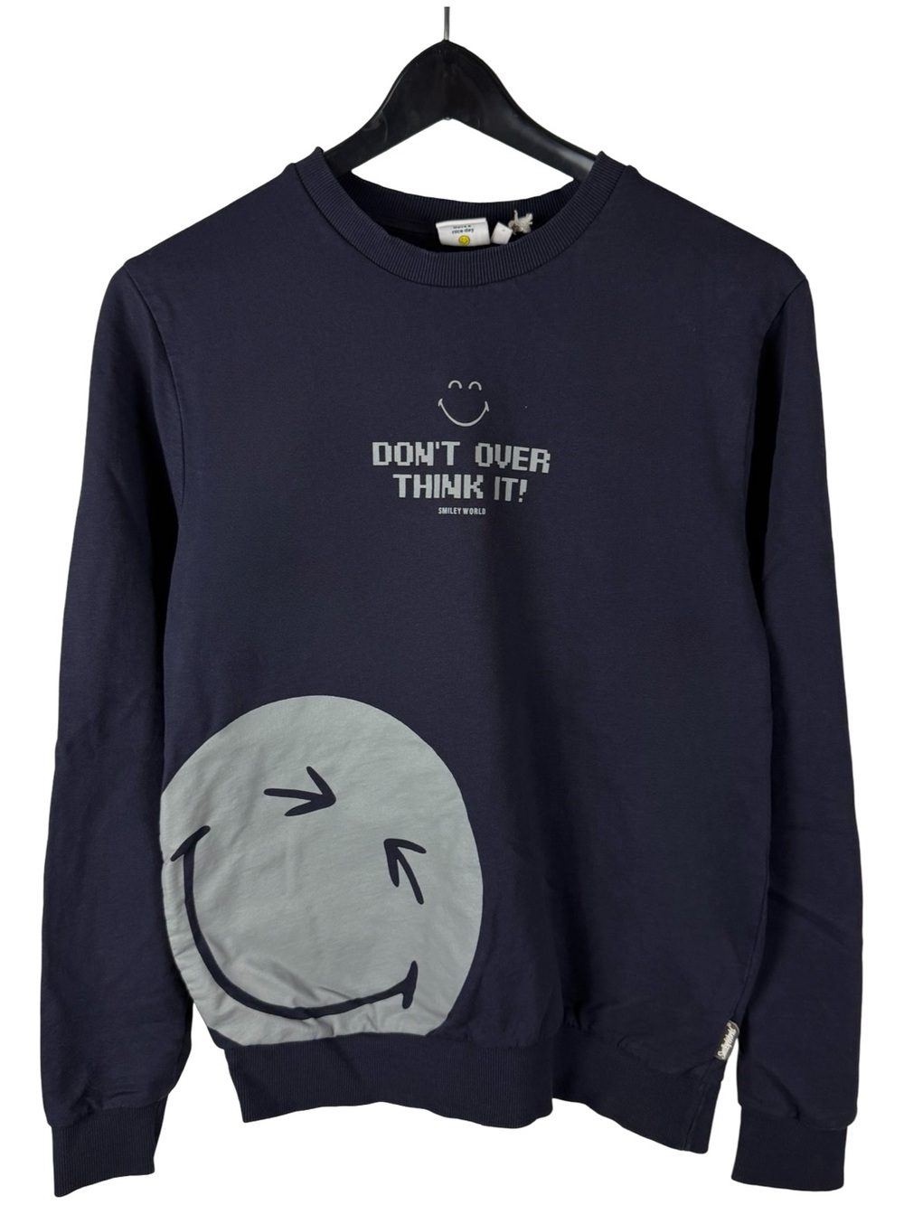 Mens Y2K Smiley World Dont Over Think It Streetwear Positivity Sweatshirt Size S